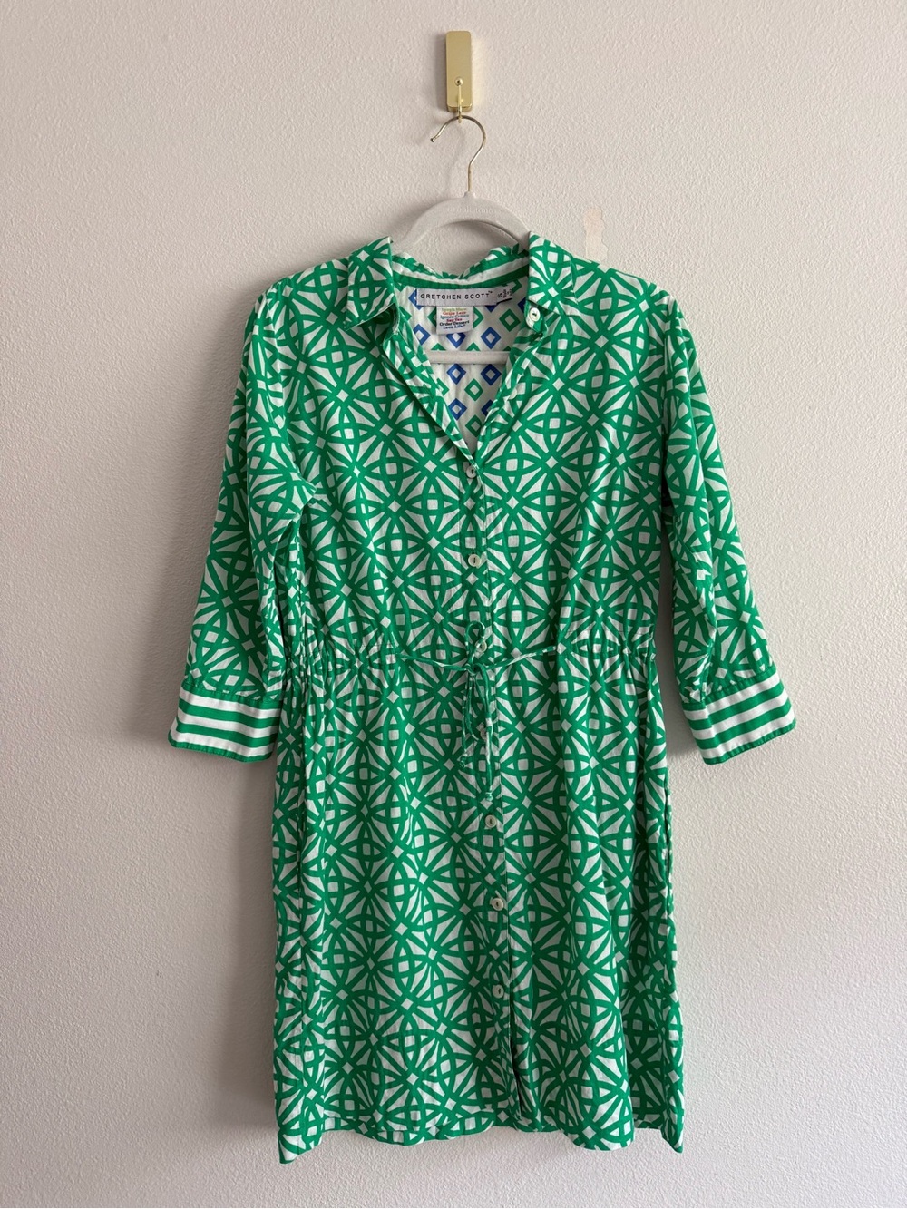 Gretchen Scott green geometric print cotton dress women’s Sz S